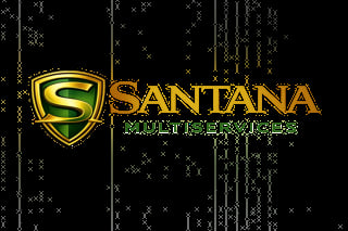 Santana Multiservices logo with green and gold shield emblem on black digital background